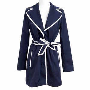 BANANA REPUBLIC NAVY WHITE BUTTON FRONT BELTED TRENCH  COAT - XS